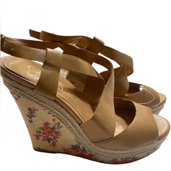 Jessica Simpson Shoes - Jessica Simpson’s Floral Wedge Espadrille Tan criss cross sandals size 7